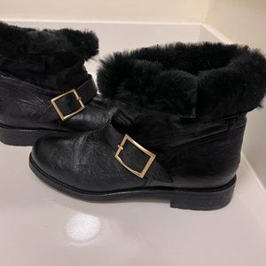 Jimmy Choo Black Leather Fur Lined Biker Boots Size 39.5